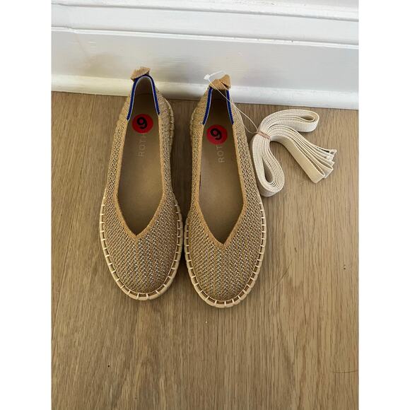 Rothy's Espadrille  in Gold Stripe Women’s Size 6 NWOB with wrap - Picture 1 of 6